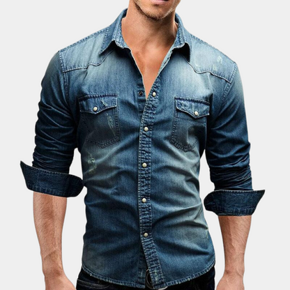 Chemise en jean ajustée à manches longues pour homme