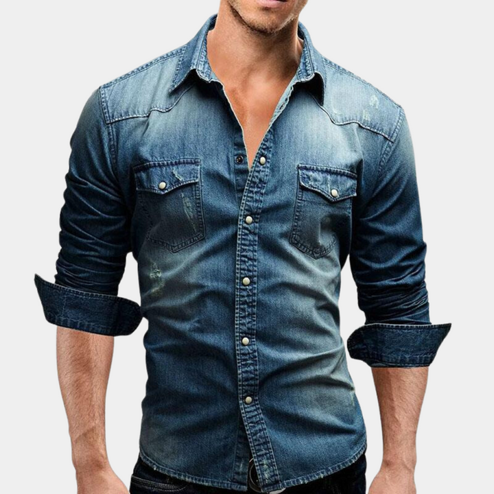 Chemise en jean ajustée à manches longues pour homme