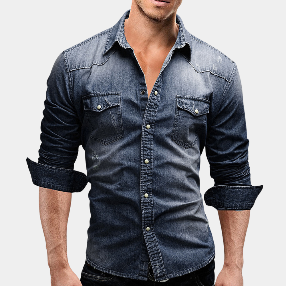 Chemise en jean ajustée à manches longues pour homme