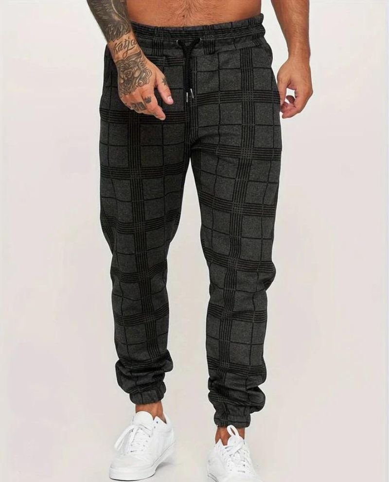 Pantalon de jogging élastique à carreaux pour homme