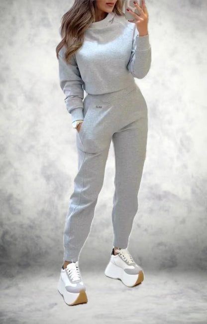 Survêtement stylé pour femme, manches longues, pantalon taille haute