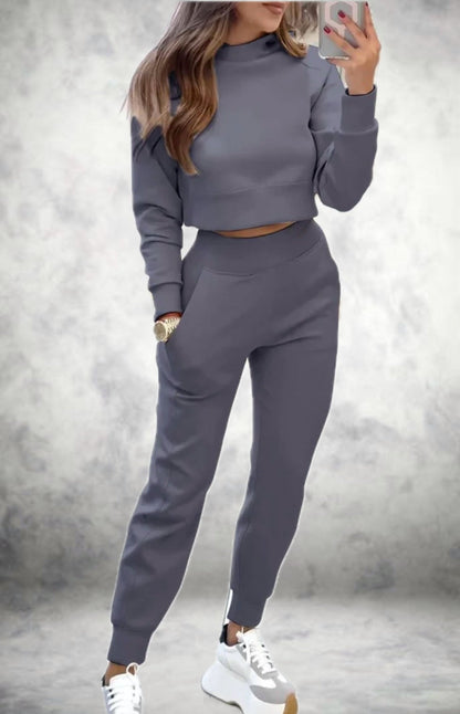 Survêtement stylé pour femme, manches longues, pantalon taille haute