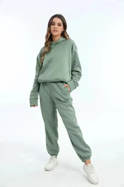 Damen Sportset Blau Kapuzenpullover Jogginghose - IdealeKleiden