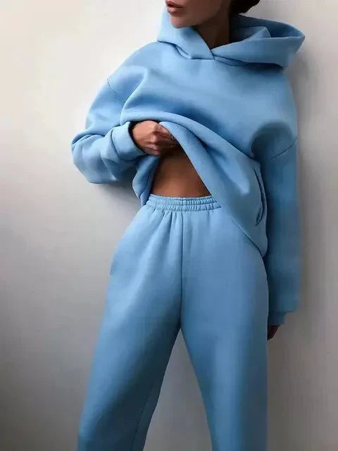 Ensemble de sport pour femme bleu sweat à capuche pantalon de jogging