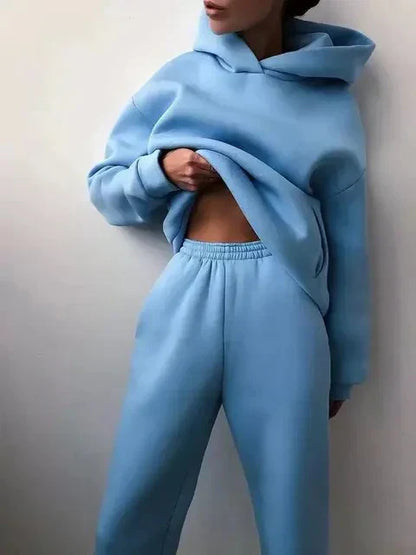 Ensemble de sport pour femme bleu sweat à capuche pantalon de jogging