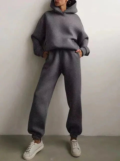 Ensemble de sport pour femme bleu sweat à capuche pantalon de jogging
