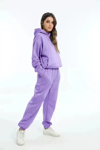 Ensemble de sport pour femme bleu sweat à capuche pantalon de jogging