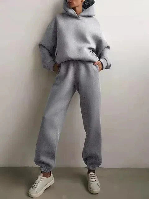 Ensemble de sport pour femme bleu sweat à capuche pantalon de jogging