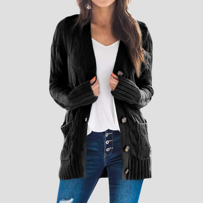 Cardigan femme torsadé chaud avec boutons et poches