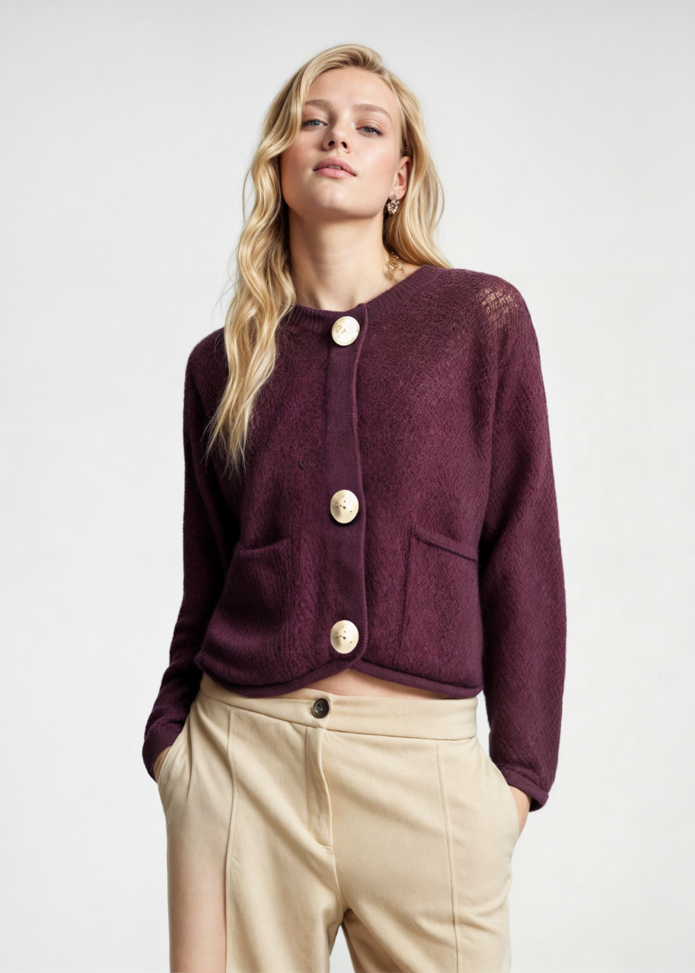 Damen Strickjacke Weich mit Knöpfen - IdealeKleiden