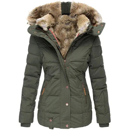 Manteau femme capuche fourrure look hiver élégant