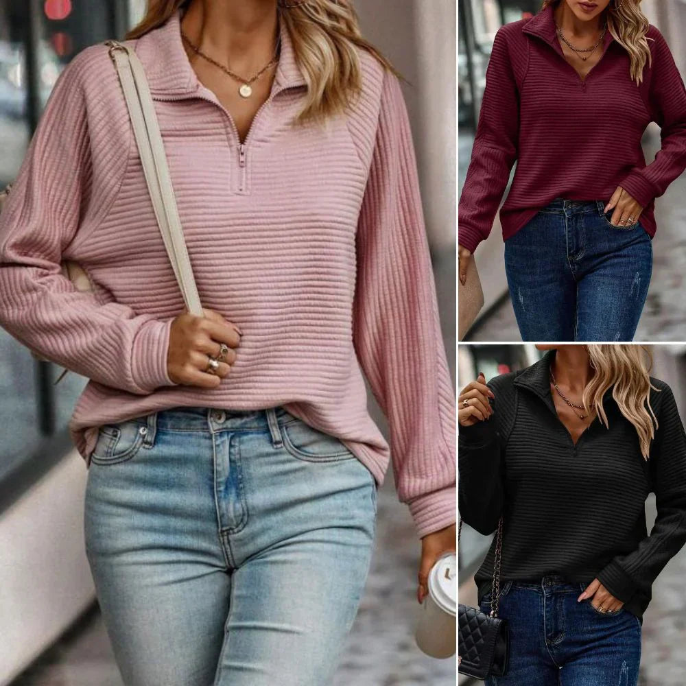 Eleganter Pullover Rippenmuster Karomuster - IdealeKleiden