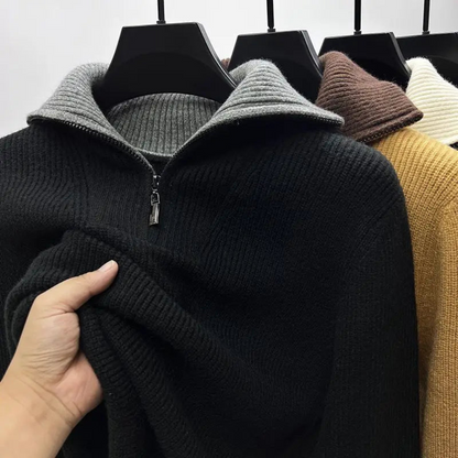 Bequeme Strickkleidung | Locker Geschnitten Wollsweater Hoher Kragen Reißverschluss - IdealeKleiden