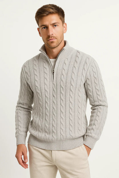 Pull en tricot torsadé à col zippé pour homme, printemps
