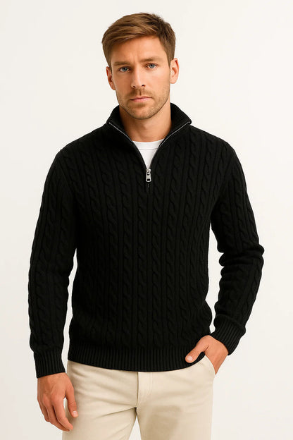 Pull en tricot torsadé à col zippé pour homme, printemps