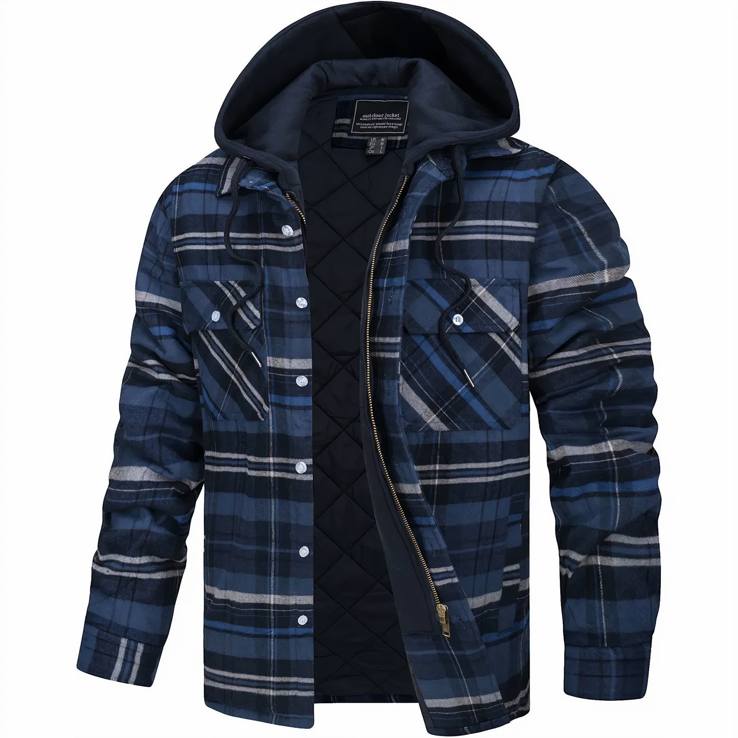 Veste matelassée à carreaux pour homme, chaude, à fermeture éclair