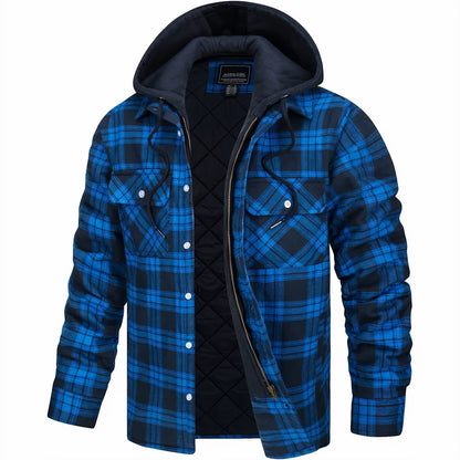 Veste matelassée à carreaux pour homme, chaude, à fermeture éclair