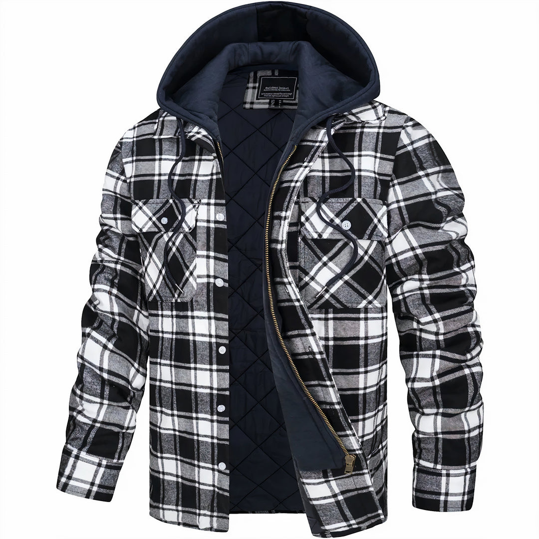 Veste matelassée à carreaux pour homme, chaude, à fermeture éclair