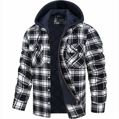 Veste matelassée à carreaux pour homme, chaude, à fermeture éclair