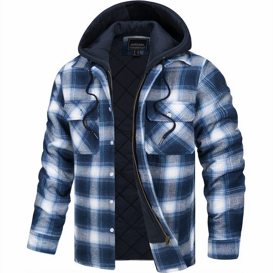 Karierte Herrenjacke Gesteppt Warm Zip-Up - IdealeKleiden