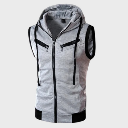 Sweat à capuche sans manches pour hommes, sportif, zippé