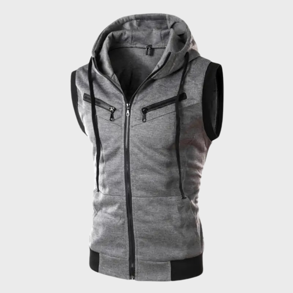 Sweat à capuche sans manches pour hommes, sportif, zippé