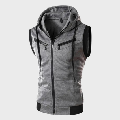 Sweat à capuche sans manches pour hommes, sportif, zippé