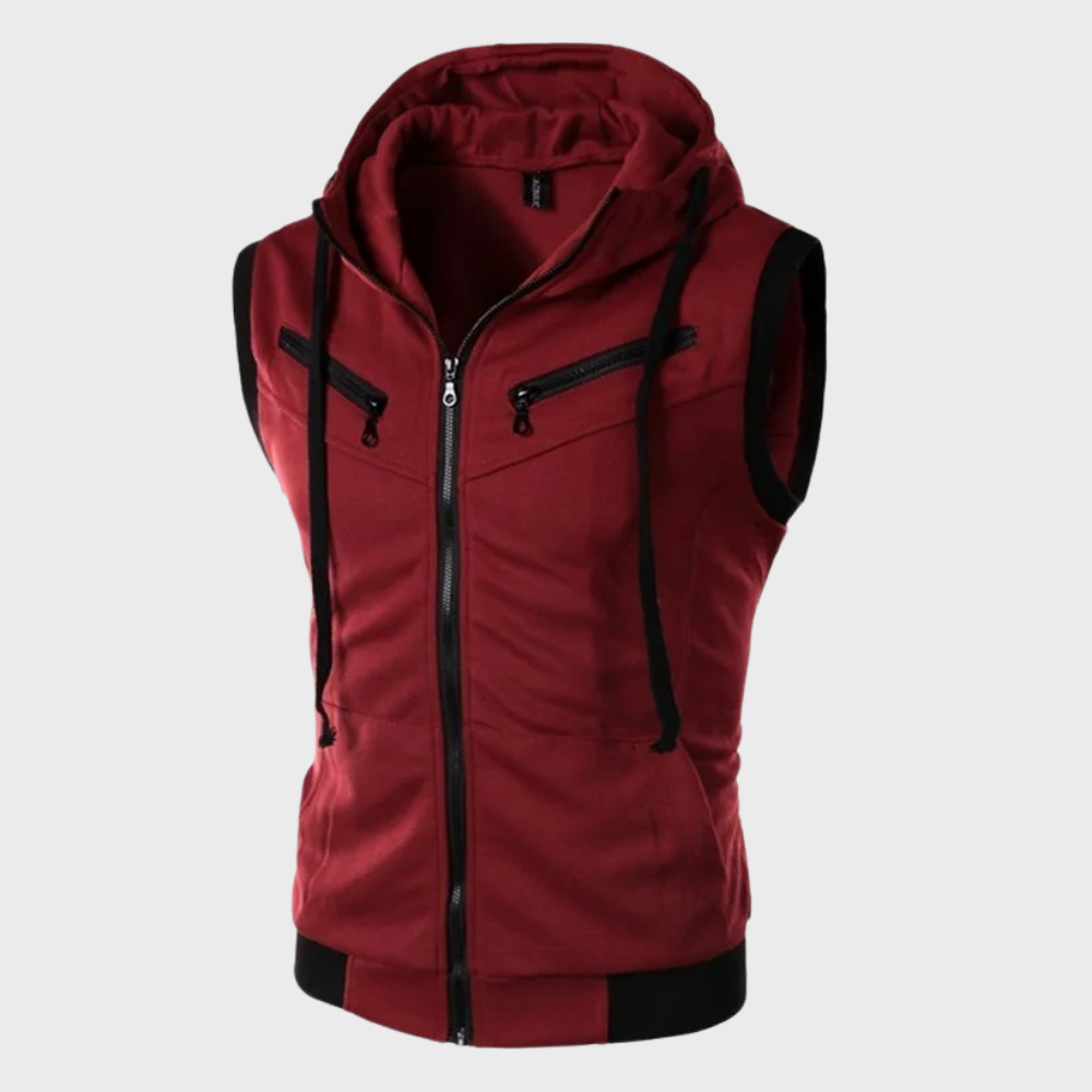 Herren Hoodie Ärmellos Sportlich Zip Up - IdealeKleiden