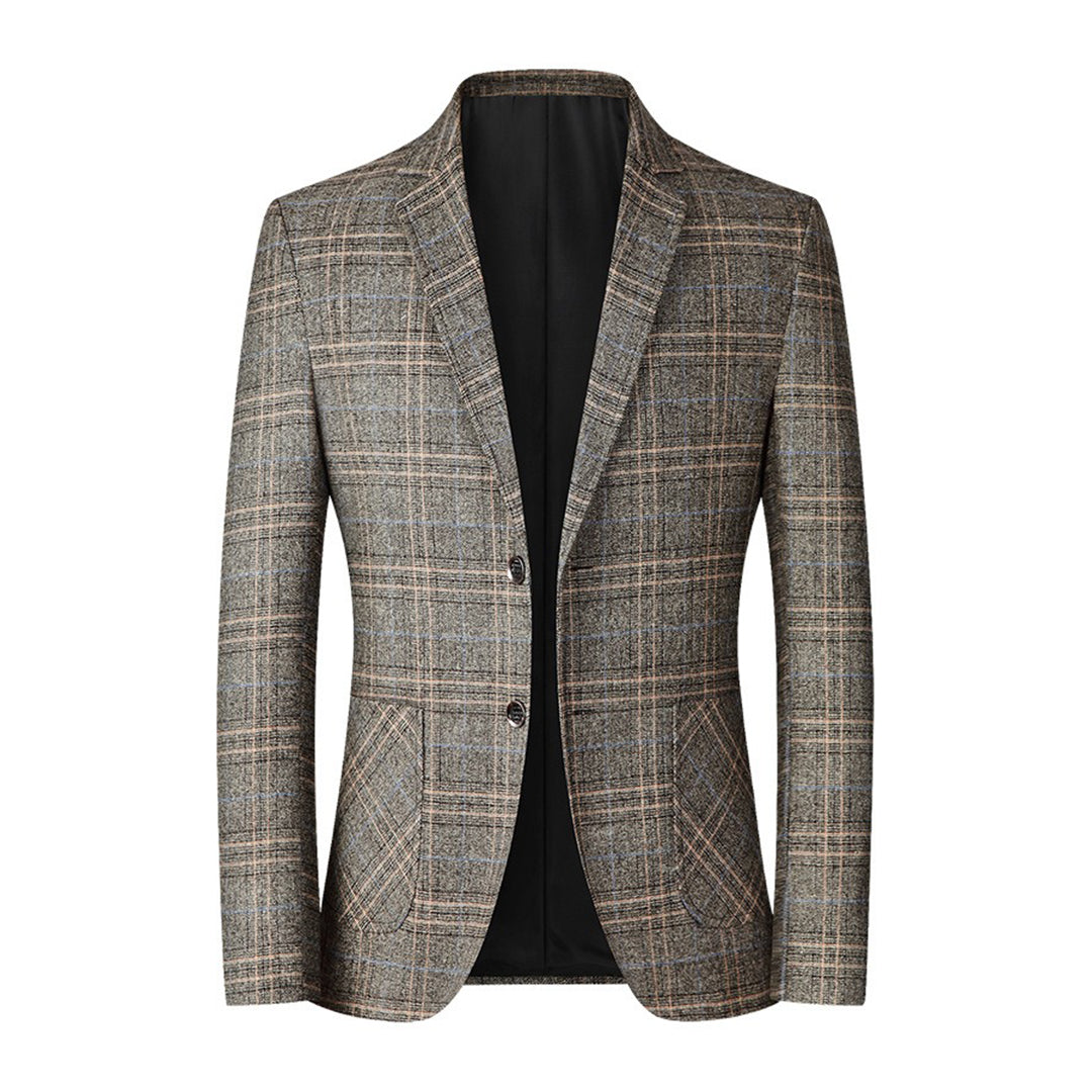 Blazer de costume à carreaux élégant et à simple boutonnage pour homme