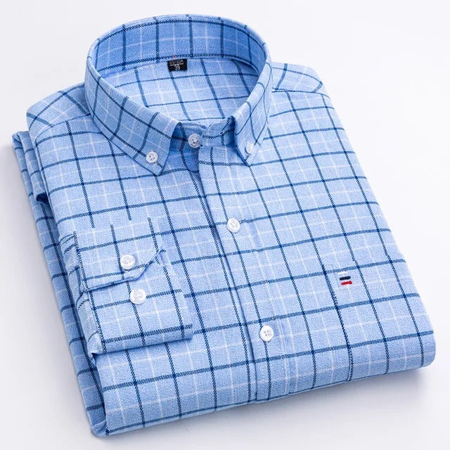Chemise à carreaux élégante pour homme, manches longues