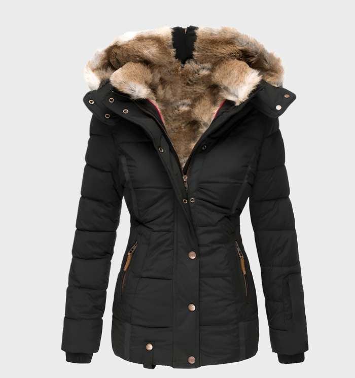 Elegante Damen Winterjacke Slim Fit Kapuze - IdealeKleiden