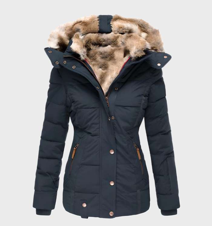 Élégante veste d'hiver slim fit pour femme avec capuche
