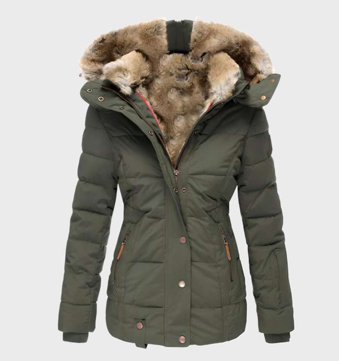 Élégante veste d'hiver slim fit pour femme avec capuche