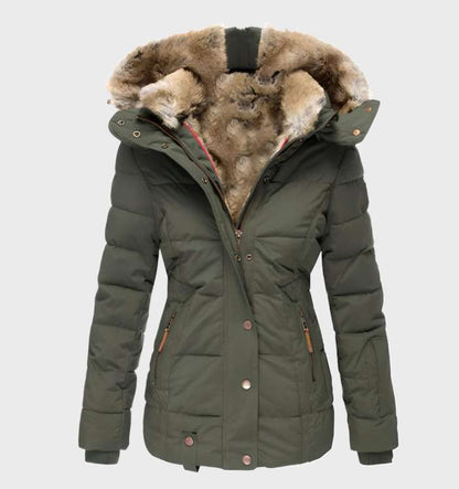Élégante veste d'hiver slim fit pour femme avec capuche