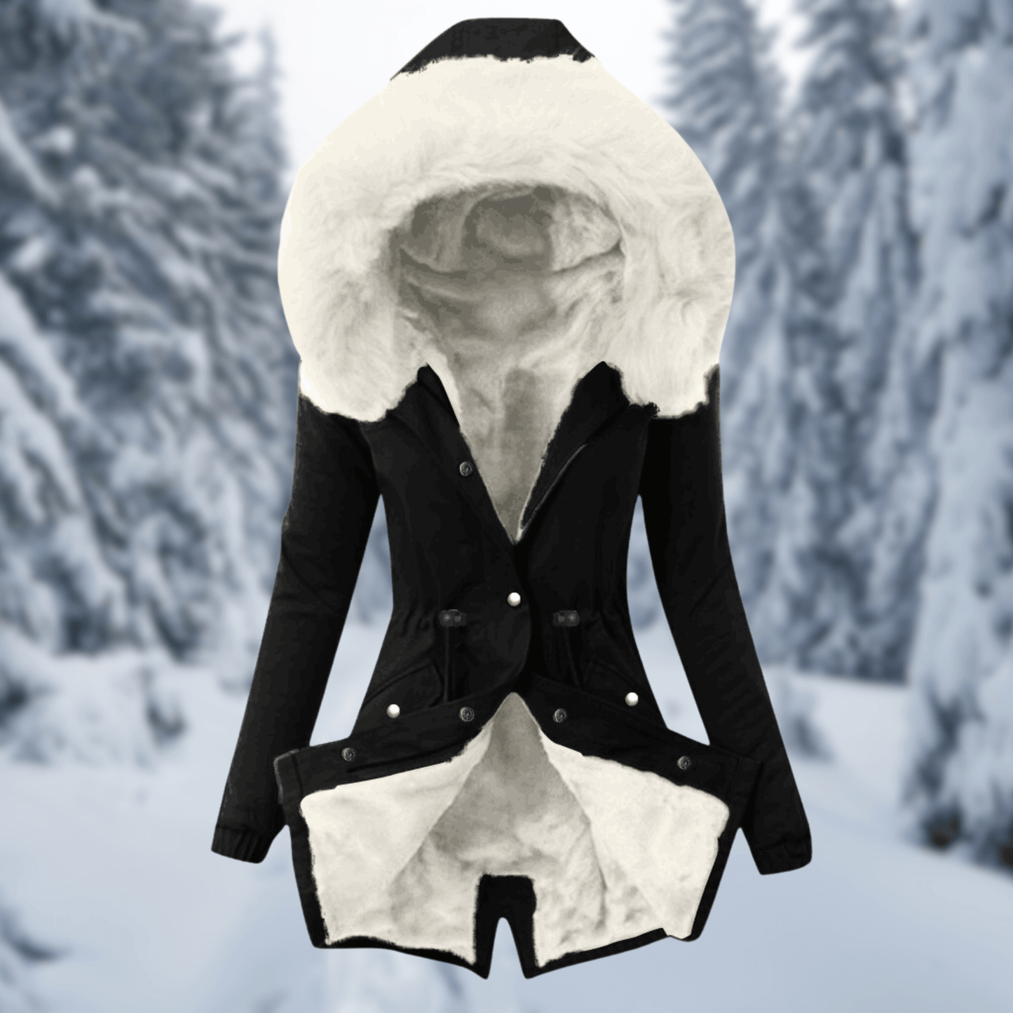 Damen Winterjacke Baumwolle Warm mit Kapuze und Kunstpelz - IdealeKleiden