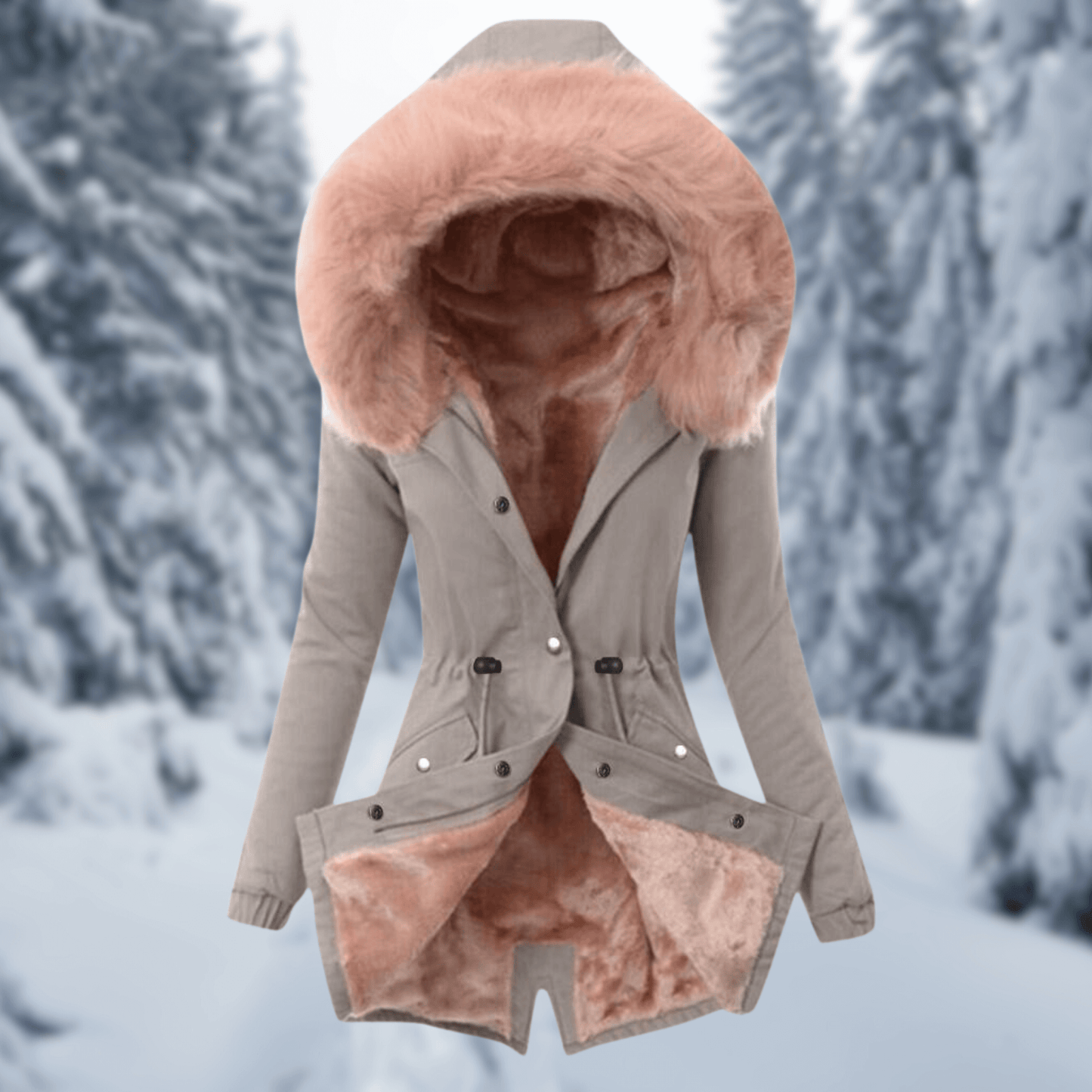 Doudoune matelassée en coton chaud pour femme avec capuche et fausse fourrure