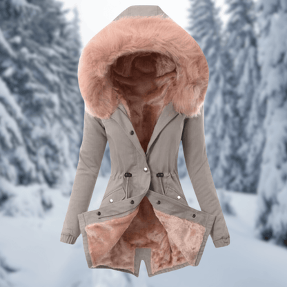 Doudoune matelassée en coton chaud pour femme avec capuche et fausse fourrure