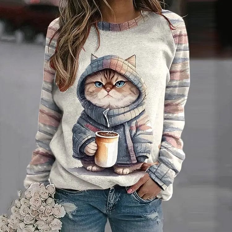 Kuschelige Katzenpullover Damen Lockere Passform - IdealeKleiden