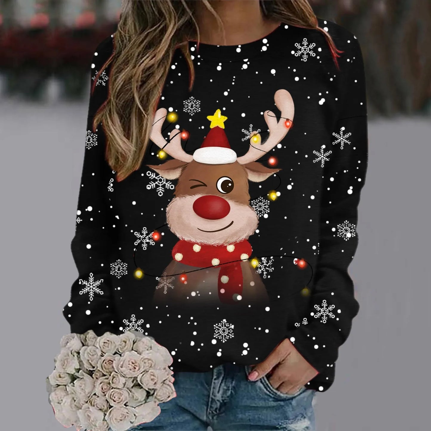 Pull de Noël Femme Doux Motif Renne 3D