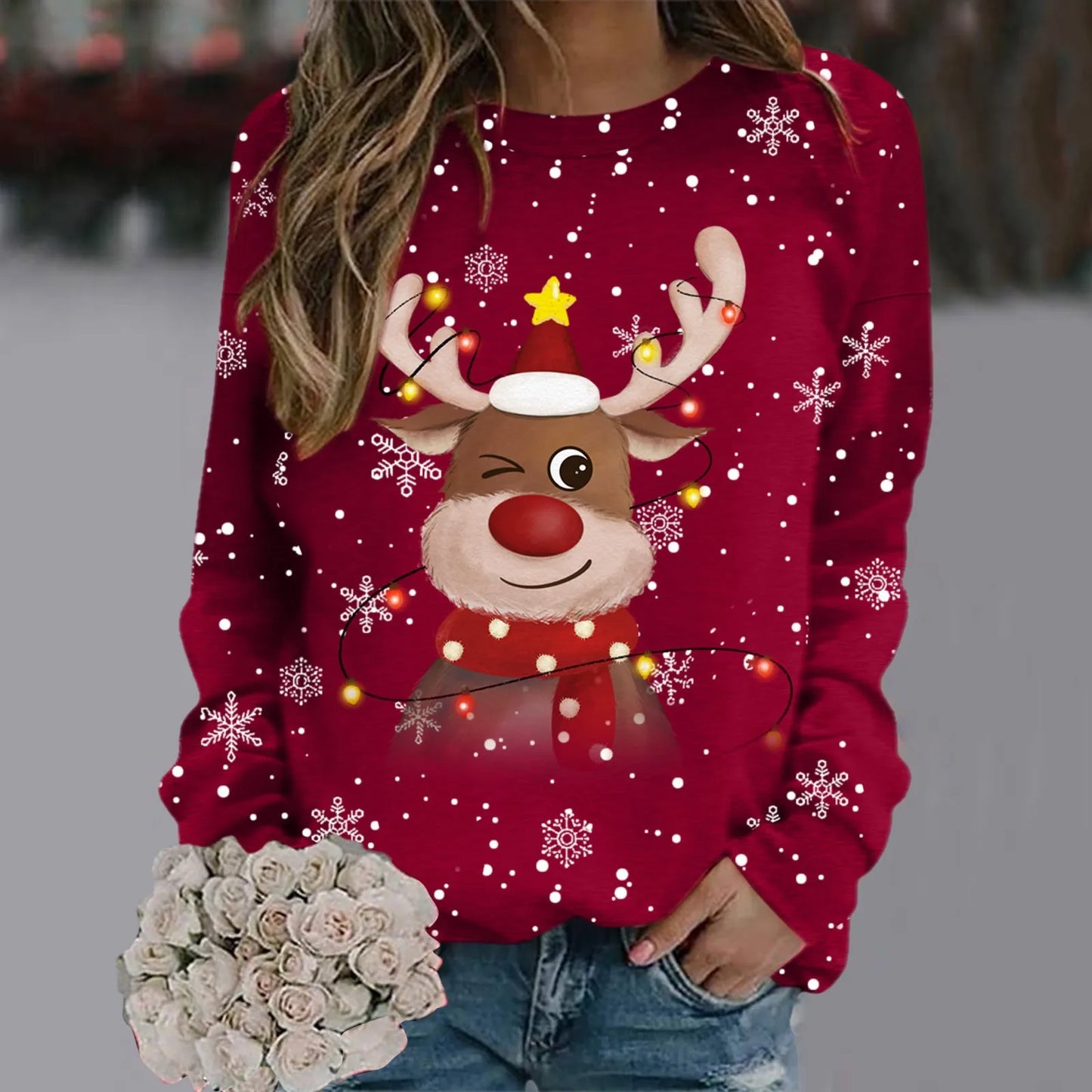 Pull de Noël Femme Doux Motif Renne 3D