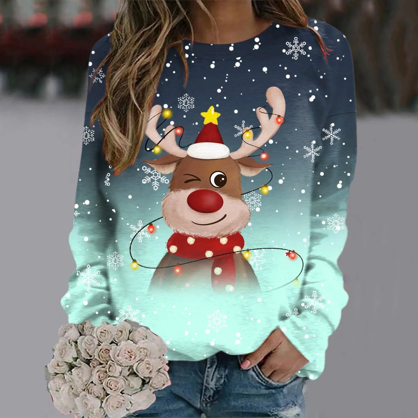 Pull de Noël Femme Doux Motif Renne 3D