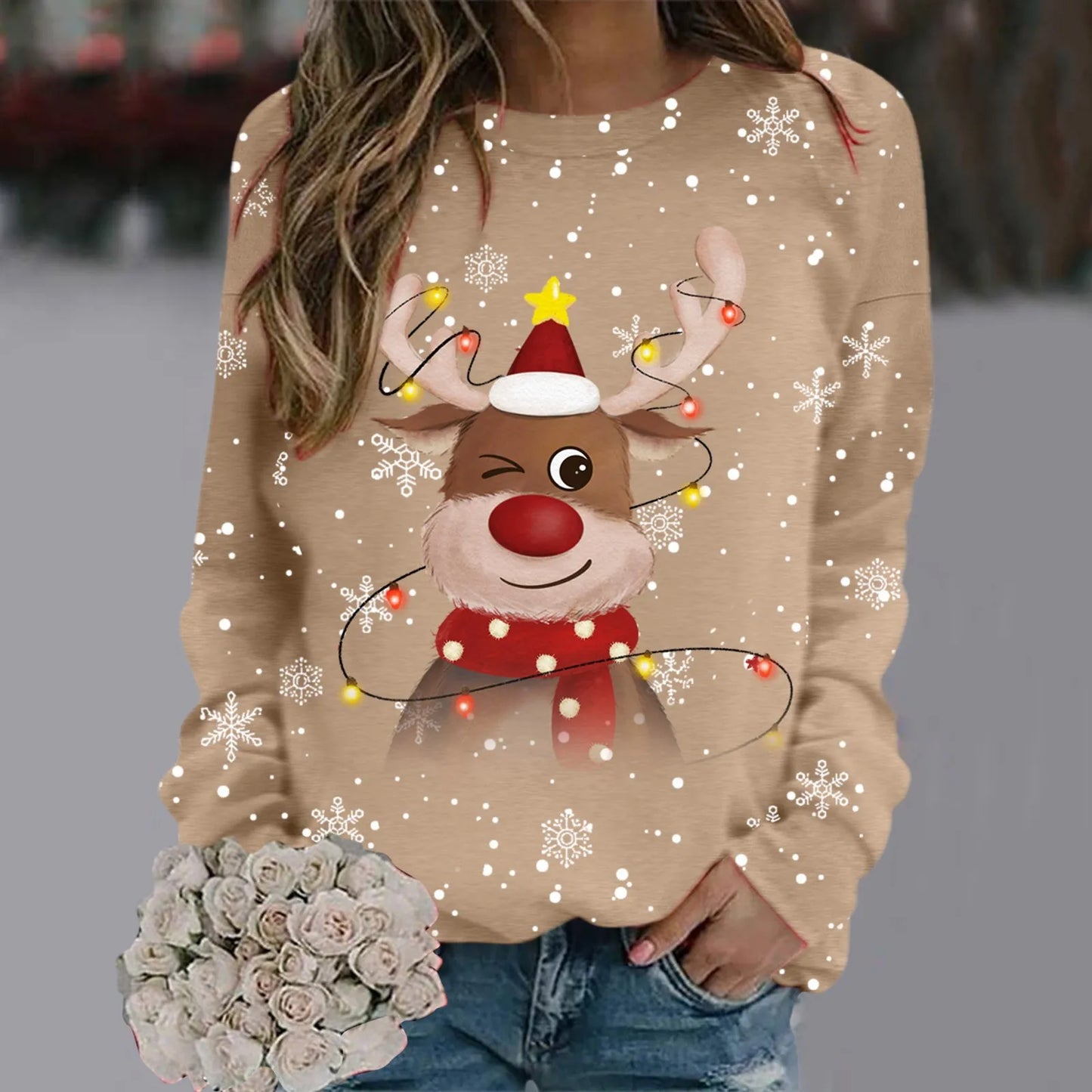 Pull de Noël Femme Doux Motif Renne 3D