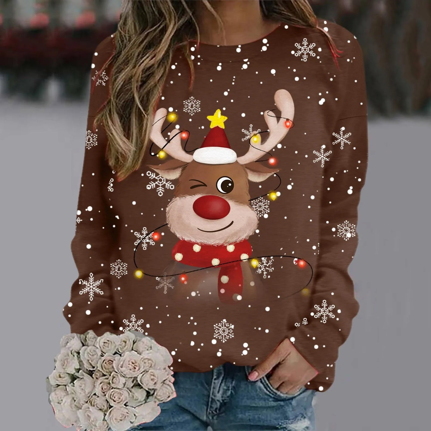 Pull de Noël Femme Doux Motif Renne 3D