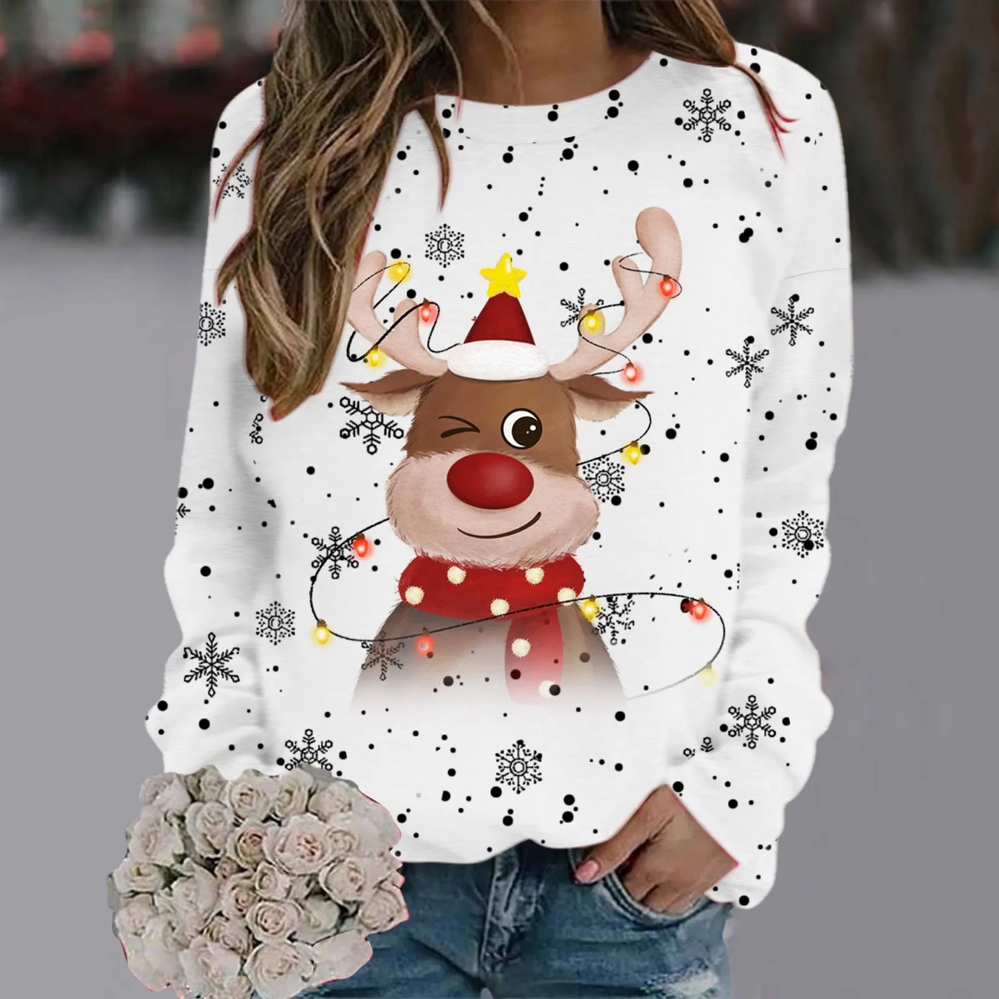 Pull de Noël Femme Doux Motif Renne 3D