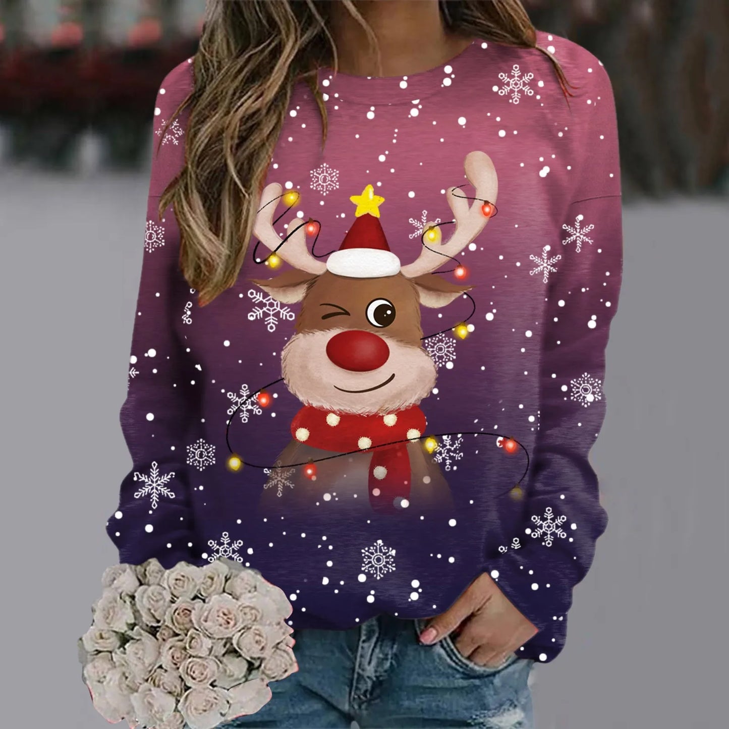 Pull de Noël Femme Doux Motif Renne 3D