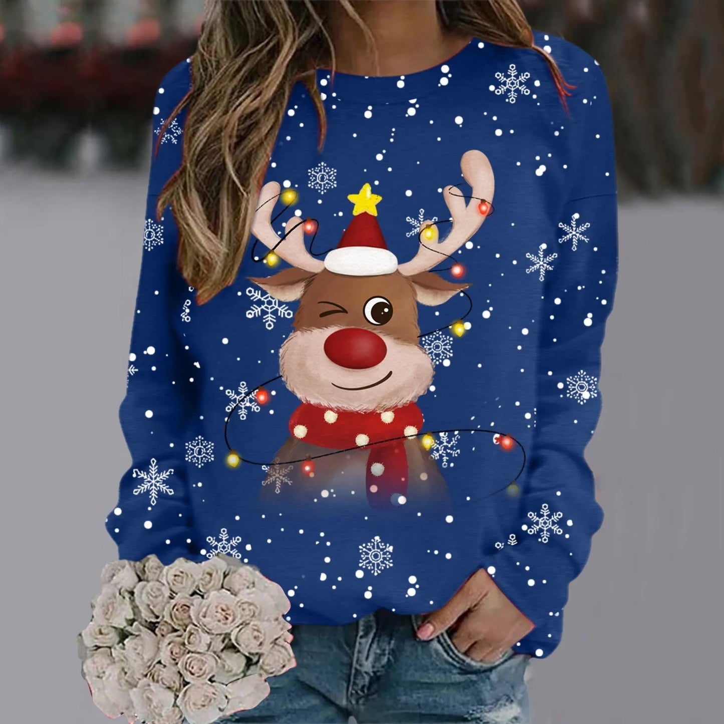 Pull de Noël Femme Doux Motif Renne 3D