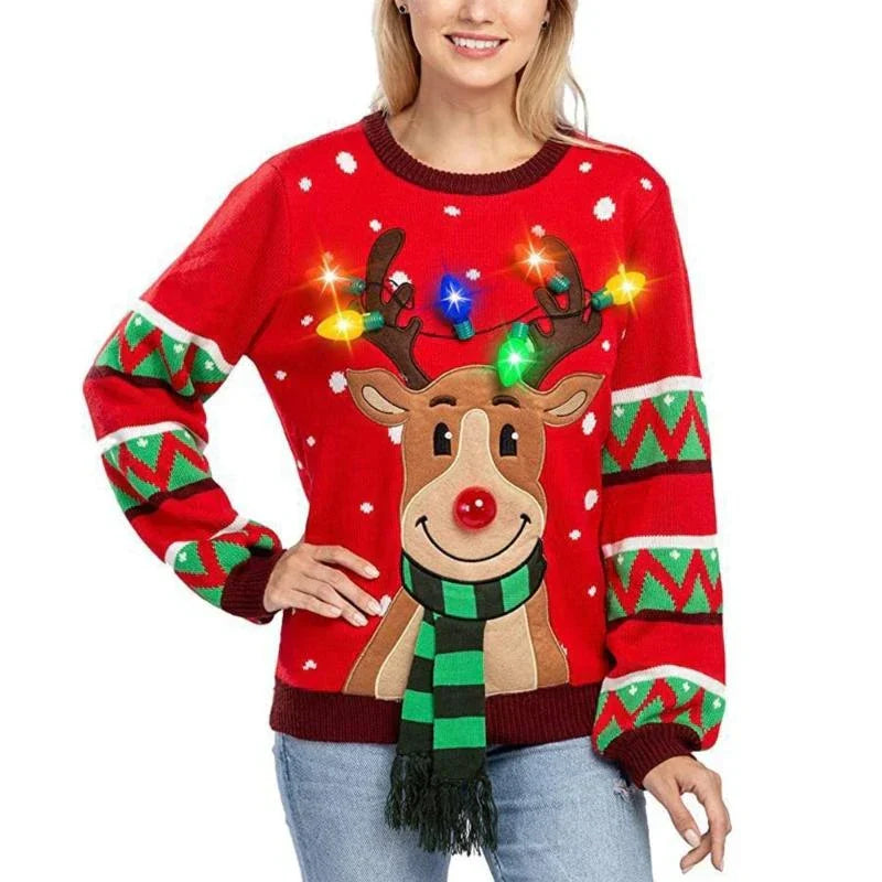 Pull de Noël femme avec LED motif renne