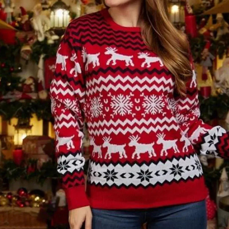 Weihnachtspulli Rentier Muster Unisex Strick - IdealeKleiden