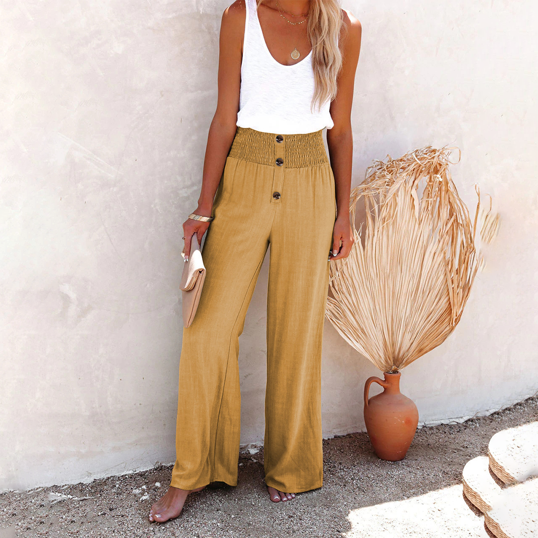 Les chaussures pour femmes ne sont pas une option, car le type de produit est un pantalon. Voici le nouveau titre :
Pantalon large taille haute pour femme