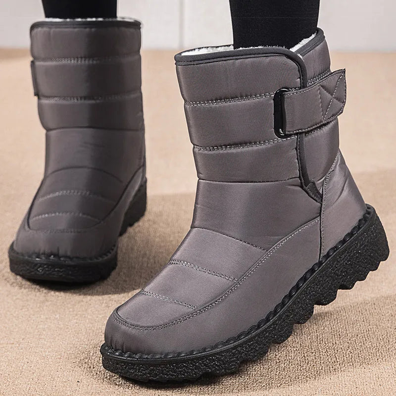 Bottes d'hiver imperméables noires pour femme, doublure en fourrure